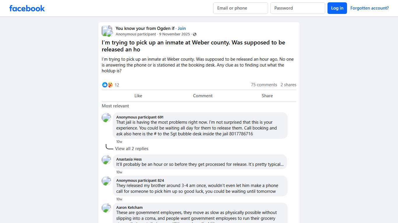 You know your from Ogden if I’m trying to pick up an inmate at Weber county Facebook