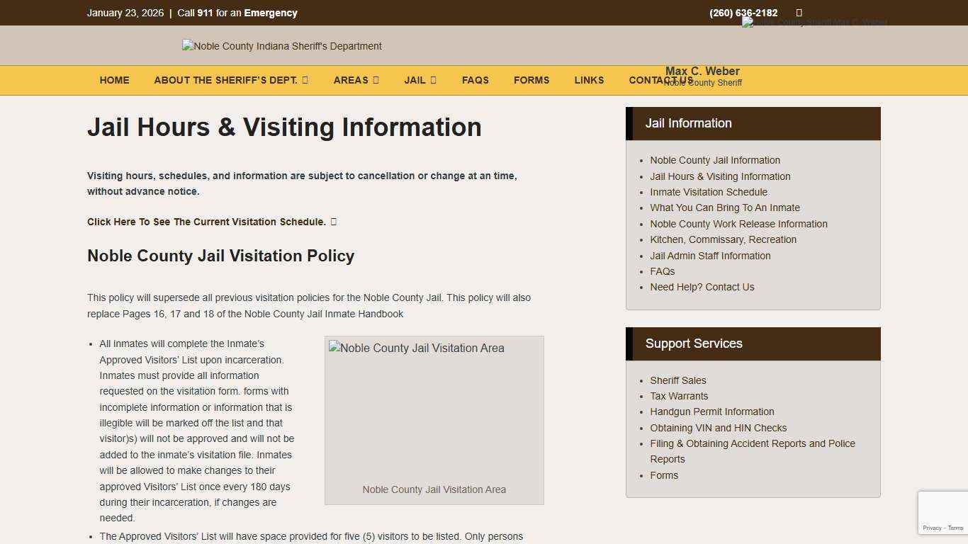 Jail Hours & Visiting Information Noble County Indiana Sheriff's Department